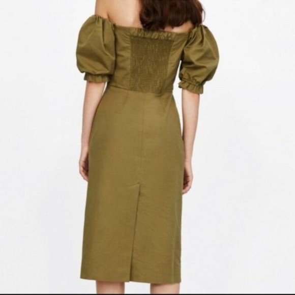 Zara green puff sleeve dress, S - Picture 2 of 11